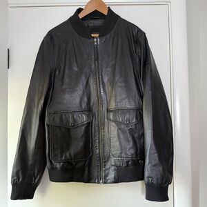 LAB Pal Zileri Lambskin Leather Wool Bomber Jacket Solid Black Size 50 Large